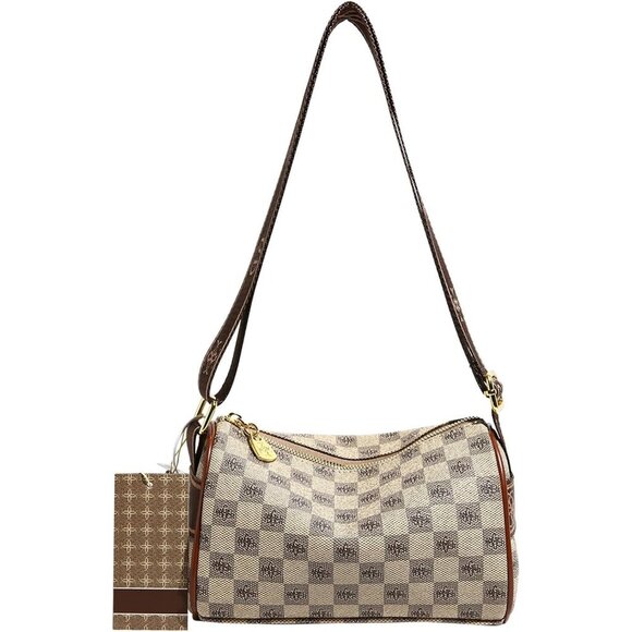 Handbags - Checkered Vegan Leather Crossbody Bag Women’s Shoulder Handbag Adjustable Strap